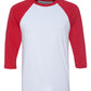 Bella+Canvas 3200 Unisex 3/4 Sleeve Baseball Tee - White/Red