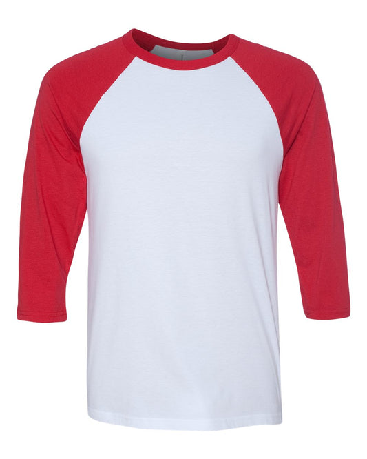 Bella+Canvas 3200 Unisex 3/4 Sleeve Baseball Tee - White/Red
